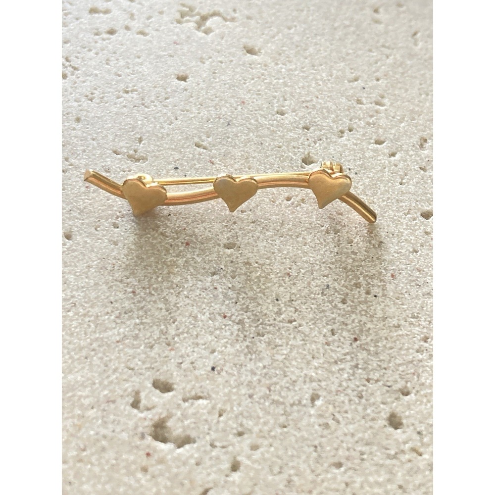 Vintage Gold Tone Three Hearts‎ Bar Brooch Curved Love Pin Small Dainty